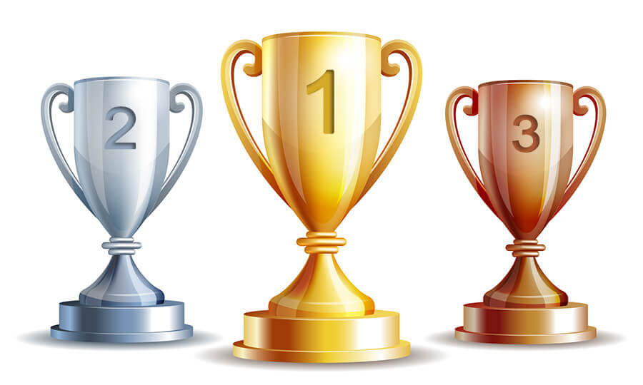 Gold, silver and bronze cups.